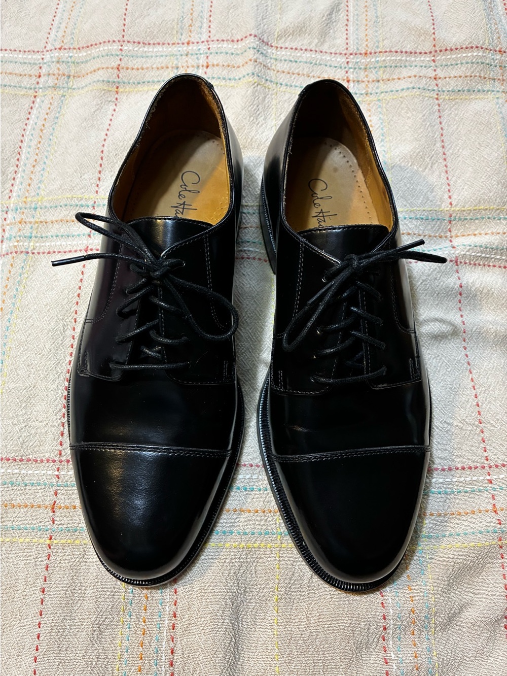 Cole Haan Black Leather Cap-Toe Derby Lace-Ups